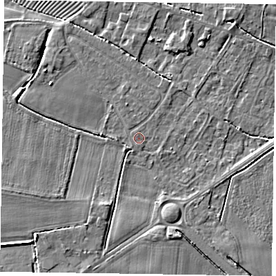 Shaded relief map of the ground around DN147EJ, computed from Environment Agency LiDAR. The ground here sits at about 4 m above sea level and falls 6 m across the surrounding 800 m. The ground contributing surface water to this point lies to the west-north-west.