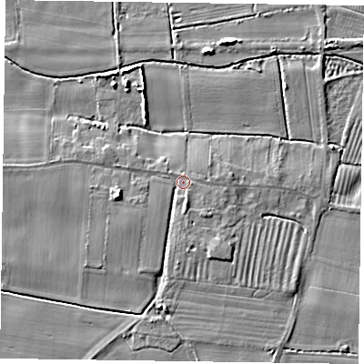 Shaded relief map of the ground around DN147EU, computed from Environment Agency LiDAR. The ground here sits at about 6 m above sea level and falls 7 m across the surrounding 800 m. Surface water reaching this point runs off ground lying to the west-south-west, 4.7 m higher.