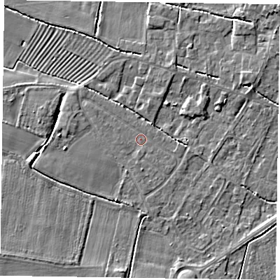 Shaded relief map of the ground around DN147EW, computed from Environment Agency LiDAR. The ground here sits at about 4 m above sea level and falls 4 m across the surrounding 800 m. Surface water reaching this point runs off ground lying to the south, 0.8 m higher.