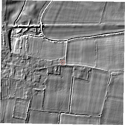 Shaded relief map of the ground around DN147EX, computed from Environment Agency LiDAR. The ground here sits at about 5 m above sea level and falls 6 m across the surrounding 800 m. Surface water reaching this point runs off ground lying to the south-east, 1.1 m higher.