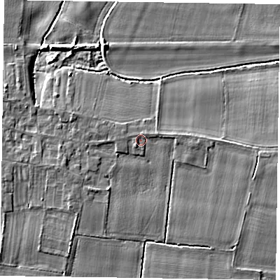 Shaded relief map of the ground around DN147EY, computed from Environment Agency LiDAR. The ground here sits at about 5 m above sea level and falls 5 m across the surrounding 800 m. Surface water reaching this point runs off ground lying to the south-west, 1.1 m higher.