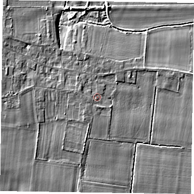 Shaded relief map of the ground around DN147EZ, computed from Environment Agency LiDAR. The ground here sits at about 5 m above sea level and falls 5 m across the surrounding 800 m. Surface water reaching this point runs off ground lying to the south-east, 1.9 m higher.