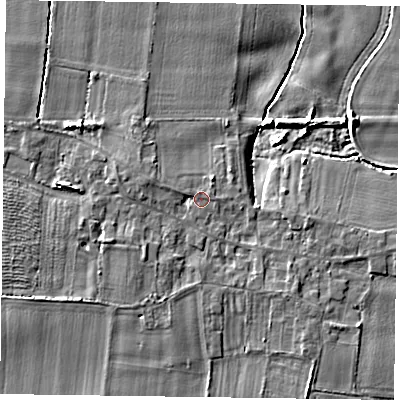 Shaded relief map of the ground around DN147FE, computed from Environment Agency LiDAR. The ground here sits at about 5 m above sea level and falls 6 m across the surrounding 800 m. Surface water reaching this point runs off ground lying to the west-north-west, 1.7 m higher.