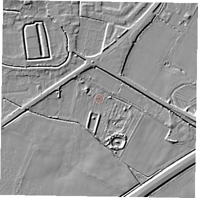 Shaded relief map of the ground around DN147FJ, computed from Environment Agency LiDAR. The ground here sits at about 3 m above sea level and falls 7 m across the surrounding 800 m. Surface water reaching this point runs off ground lying to the east, 4.5 m higher.