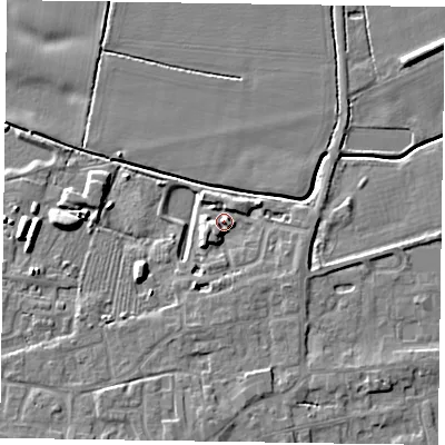 Shaded relief map of the ground around DN147FP, computed from Environment Agency LiDAR. The ground here sits at about 5 m above sea level and falls 7 m across the surrounding 800 m. Surface water reaching this point runs off ground lying to the south-south-west, 3.9 m higher.