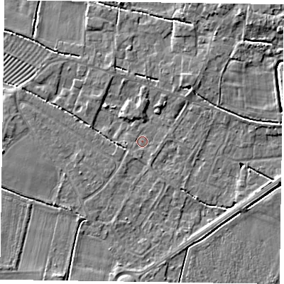 Shaded relief map of the ground around DN147FY, computed from Environment Agency LiDAR. The ground here sits at about 3 m above sea level and falls 5 m across the surrounding 800 m. Surface water reaching this point runs off ground lying to the south-west, 1.4 m higher.