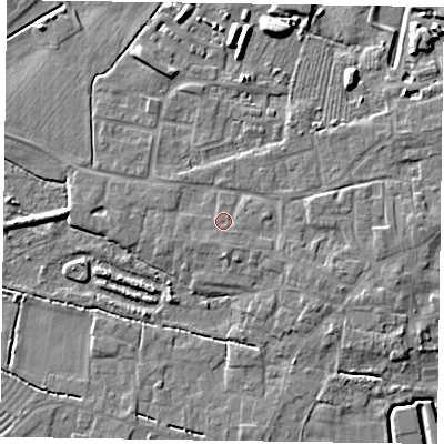 Shaded relief map of the ground around DN147GA, computed from Environment Agency LiDAR. The ground here sits at about 5 m above sea level and falls 6 m across the surrounding 800 m. Surface water reaching this point runs off ground lying to the south-east, 0.6 m higher.
