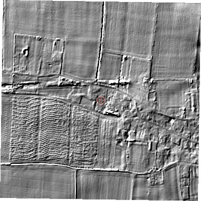 Shaded relief map of the ground around DN147GB, computed from Environment Agency LiDAR. The ground here sits at about 5 m above sea level and falls 5 m across the surrounding 800 m. Surface water reaching this point runs off ground lying to the south-east, 2.6 m higher.