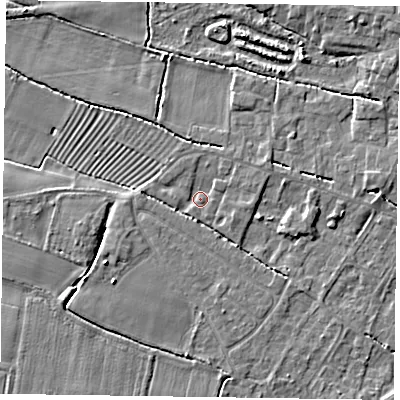 Shaded relief map of the ground around DN147GJ, computed from Environment Agency LiDAR. The ground here sits at about 3 m above sea level and falls 4 m across the surrounding 800 m. Surface water reaching this point runs off ground lying to the east-north-east, 1.7 m higher.