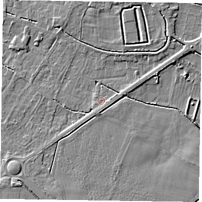 Shaded relief map of the ground around DN147GL, computed from Environment Agency LiDAR. The ground here sits at about 3 m above sea level and falls 5 m across the surrounding 800 m. Surface water reaching this point runs off ground lying to the east-north-east, 3.6 m higher.
