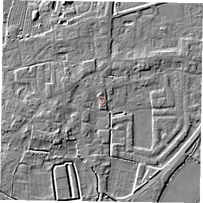 Shaded relief map of the ground around DN147GR, computed from Environment Agency LiDAR. The ground here sits at about 5 m above sea level and falls 5 m across the surrounding 800 m. Surface water reaching this point runs off ground lying to the south-west, 4.2 m higher.