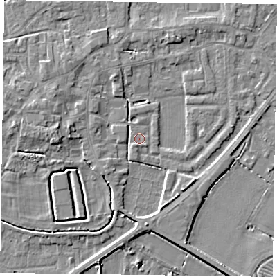 Shaded relief map of the ground around DN147GS, computed from Environment Agency LiDAR. The ground here sits at about 4 m above sea level and falls 6 m across the surrounding 800 m. Surface water reaching this point runs off ground lying to the south-south-west, 1.1 m higher.