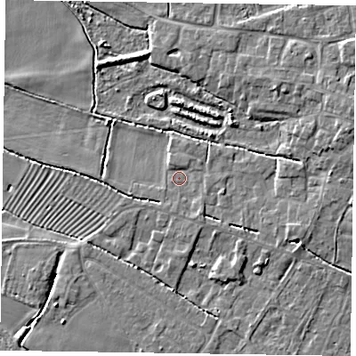 Shaded relief map of the ground around DN147GW, computed from Environment Agency LiDAR. The ground here sits at about 3 m above sea level and falls 5 m across the surrounding 800 m. Surface water reaching this point runs off ground lying to the south-south-east, 1.2 m higher.