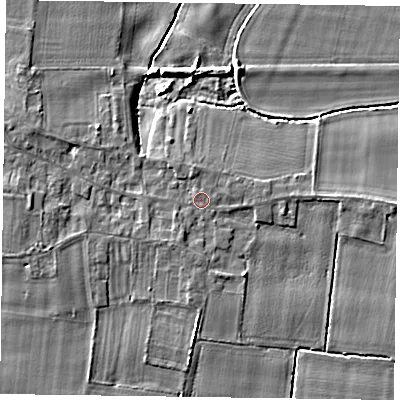 Shaded relief map of the ground around DN147HA, computed from Environment Agency LiDAR. The ground here sits at about 5 m above sea level and falls 5 m across the surrounding 800 m. Surface water reaching this point runs off ground lying to the east-north-east, 0.7 m higher.