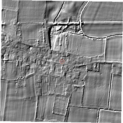 Shaded relief map of the ground around DN147HB, computed from Environment Agency LiDAR. The ground here sits at about 5 m above sea level and falls 5 m across the surrounding 800 m. Surface water reaching this point runs off ground lying to the north-east, 1.2 m higher.