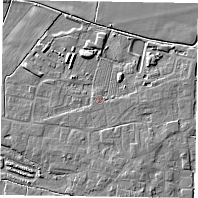 Shaded relief map of the ground around DN147HG, computed from Environment Agency LiDAR. The ground here sits at about 5 m above sea level and falls 7 m across the surrounding 800 m. Surface water reaching this point runs off ground lying to the south-south-east, 2.9 m higher.