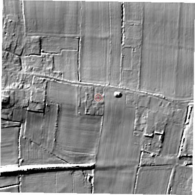 Shaded relief map of the ground around DN147HH, computed from Environment Agency LiDAR. The ground here sits at about 7 m above sea level and falls 11 m across the surrounding 800 m. Surface water reaching this point runs off ground lying to the west-south-west, 1.0 m higher.