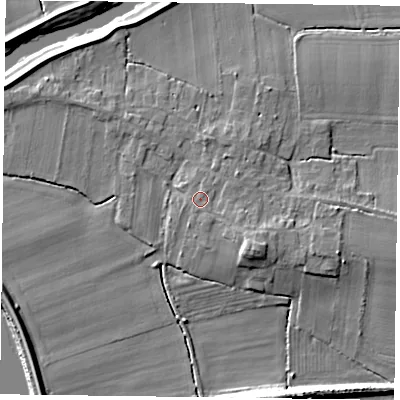 Shaded relief map of the ground around DN147HR, computed from Environment Agency LiDAR. The ground here sits at about 6 m above sea level and falls 9 m across the surrounding 800 m. Surface water reaching this point runs off ground lying to the south-east, 3.7 m higher.