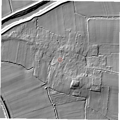 Shaded relief map of the ground around DN147HS, computed from Environment Agency LiDAR. The ground here sits at about 6 m above sea level and falls 9 m across the surrounding 800 m. Surface water reaching this point runs off ground lying to the north-east, 1.2 m higher.