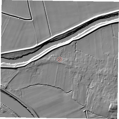 Shaded relief map of the ground around DN147HU, computed from Environment Agency LiDAR. The ground here sits at about 5 m above sea level and falls 9 m across the surrounding 800 m. Surface water reaching this point runs off ground lying to the south-east, 1.3 m higher.