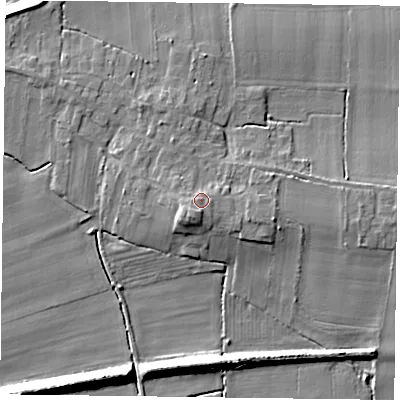 Shaded relief map of the ground around DN147HW, computed from Environment Agency LiDAR. The ground here sits at about 8 m above sea level and falls 10 m across the surrounding 800 m. Surface water reaching this point runs off ground lying to the south, 1.6 m higher.