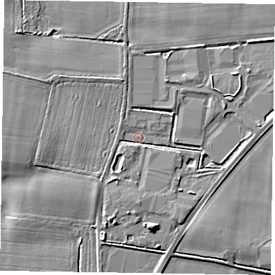 Shaded relief map of the ground around DN147HZ, computed from Environment Agency LiDAR. The ground here sits at about 4 m above sea level and falls 6 m across the surrounding 800 m. Surface water reaching this point runs off ground lying to the south-south-west, 2.3 m higher.