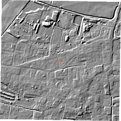 Shaded relief map of the ground around DN147JA, computed from Environment Agency LiDAR. The ground here sits at about 5 m above sea level and falls 7 m across the surrounding 800 m. Surface water reaching this point runs off ground lying to the south-south-east, 2.9 m higher.