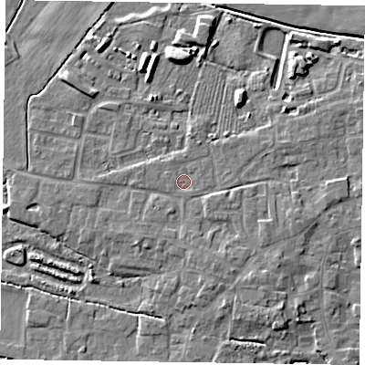 Shaded relief map of the ground around DN147JD, computed from Environment Agency LiDAR. The ground here sits at about 5 m above sea level and falls 7 m across the surrounding 800 m. Surface water reaching this point runs off ground lying to the south, 0.8 m higher.