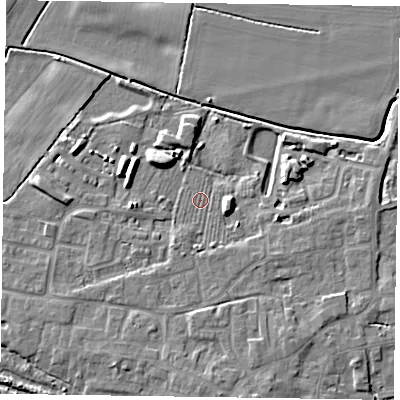 Shaded relief map of the ground around DN147JF, computed from Environment Agency LiDAR. The ground here sits at about 4 m above sea level and falls 7 m across the surrounding 800 m. Surface water reaching this point runs off ground lying to the south, 3.0 m higher.
