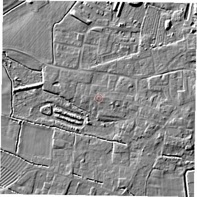Shaded relief map of the ground around DN147JN, computed from Environment Agency LiDAR. The ground here sits at about 5 m above sea level and falls 6 m across the surrounding 800 m. Surface water reaching this point runs off ground lying to the east, 0.9 m higher.