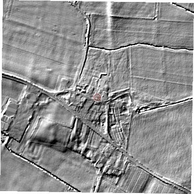 Shaded relief map of the ground around DN147JT, computed from Environment Agency LiDAR. The ground here sits at about 6 m above sea level and falls 7 m across the surrounding 800 m. Surface water reaching this point runs off ground lying to the west, 0.9 m higher.