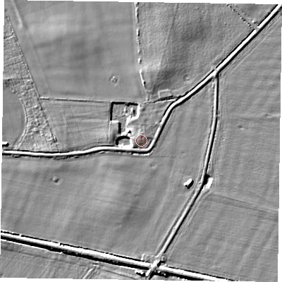 Shaded relief map of the ground around DN147JX, computed from Environment Agency LiDAR. The ground here sits at about 6 m above sea level and falls 4 m across the surrounding 800 m. Surface water reaching this point runs off ground lying to the north-north-west, 0.9 m higher.
