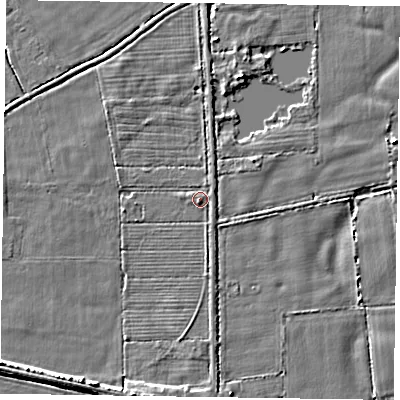 Shaded relief map of the ground around DN147LD, computed from Environment Agency LiDAR. The ground here sits at about 5 m above sea level and falls 4 m across the surrounding 800 m. Surface water reaching this point runs off ground lying to the north-east, 0.6 m higher.