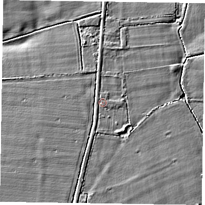 Shaded relief map of the ground around DN147LG, computed from Environment Agency LiDAR. The ground here sits at about 4 m above sea level and falls 3 m across the surrounding 800 m. Surface water reaching this point runs off ground lying to the north-north-west, 0.6 m higher.