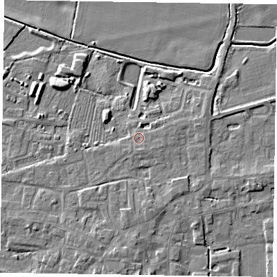 Shaded relief map of the ground around DN147LN, computed from Environment Agency LiDAR. The ground here sits at about 5 m above sea level and falls 7 m across the surrounding 800 m. Surface water reaching this point runs off ground lying to the south-south-east, 1.2 m higher.