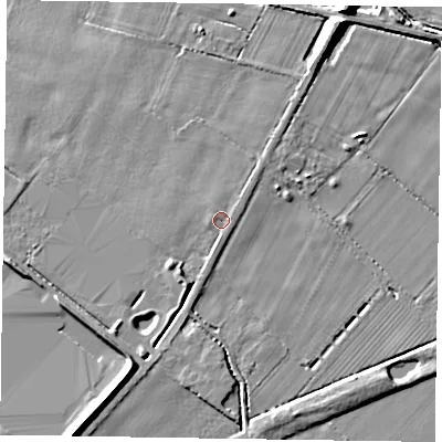 Shaded relief map of the ground around DN147LU, computed from Environment Agency LiDAR. The ground here sits at about 6 m above sea level and falls 9 m across the surrounding 800 m. Surface water reaching this point runs off ground lying to the south-west, 3.2 m higher.