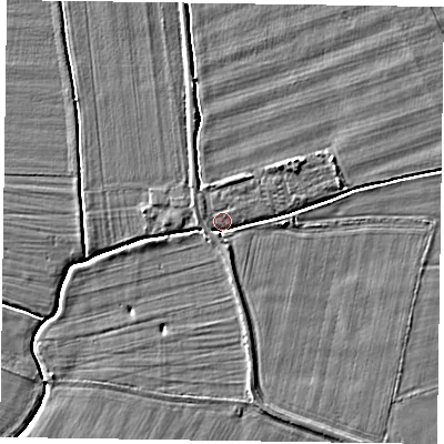 Shaded relief map of the ground around DN147NY, computed from Environment Agency LiDAR. The ground here sits at about 5 m above sea level and falls 3 m across the surrounding 800 m. Surface water reaching this point runs off ground lying to the east, 2.2 m higher.
