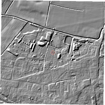 Shaded relief map of the ground around DN147NZ, computed from Environment Agency LiDAR. The ground here sits at about 4 m above sea level and falls 7 m across the surrounding 800 m. Surface water reaching this point runs off ground lying to the south, 3.5 m higher.