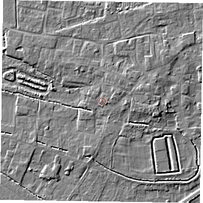Shaded relief map of the ground around DN147PF, computed from Environment Agency LiDAR. The ground here sits at about 5 m above sea level and falls 5 m across the surrounding 800 m. Surface water reaching this point runs off ground lying to the north-east, 2.6 m higher.