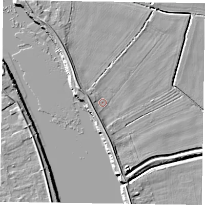 Shaded relief map of the ground around DN147RE, computed from Environment Agency LiDAR. The ground here sits at about 3 m above sea level and falls 6 m across the surrounding 800 m. Surface water reaching this point runs off ground lying to the west-north-west, 3.0 m higher.