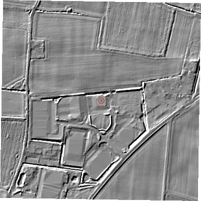 Shaded relief map of the ground around DN147SE, computed from Environment Agency LiDAR. The ground here sits at about 5 m above sea level and falls 5 m across the surrounding 800 m. Surface water reaching this point runs off ground lying to the south-south-west, 1.6 m higher.