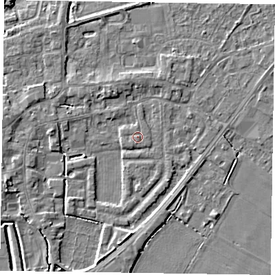Shaded relief map of the ground around DN147SG, computed from Environment Agency LiDAR. The ground here sits at about 4 m above sea level and falls 5 m across the surrounding 800 m. Surface water reaching this point runs off ground lying to the south-south-west, 0.5 m higher.
