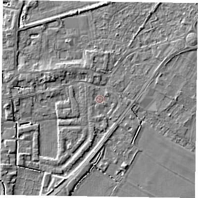 Shaded relief map of the ground around DN147SJ, computed from Environment Agency LiDAR. The ground here sits at about 4 m above sea level and falls 3 m across the surrounding 800 m. Surface water reaching this point runs off ground lying to the west-north-west, 3.1 m higher.