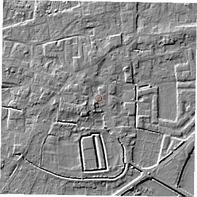 Shaded relief map of the ground around DN147SU, computed from Environment Agency LiDAR. The ground here sits at about 5 m above sea level and falls 5 m across the surrounding 800 m. Surface water reaching this point runs off ground lying to the west-south-west, 2.1 m higher.