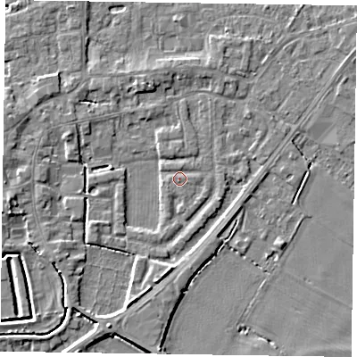 Shaded relief map of the ground around DN147SW, computed from Environment Agency LiDAR. The ground here sits at about 4 m above sea level and falls 4 m across the surrounding 800 m. Surface water reaching this point runs off ground lying to the west, 0.7 m higher.