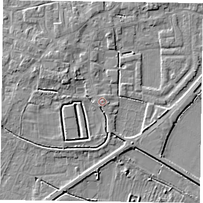 Shaded relief map of the ground around DN147SX, computed from Environment Agency LiDAR. The ground here sits at about 5 m above sea level and falls 6 m across the surrounding 800 m. The ground contributing surface water to this point lies to the north-west.