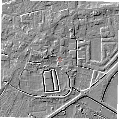 Shaded relief map of the ground around DN147SZ, computed from Environment Agency LiDAR. The ground here sits at about 5 m above sea level and falls 6 m across the surrounding 800 m. Surface water reaching this point runs off ground lying to the west-north-west, 2.8 m higher.