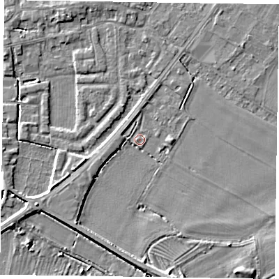 Shaded relief map of the ground around DN147TA, computed from Environment Agency LiDAR. The ground here sits at about 4 m above sea level and falls 5 m across the surrounding 800 m. Surface water reaching this point runs off ground lying to the south-south-east, 4.1 m higher.