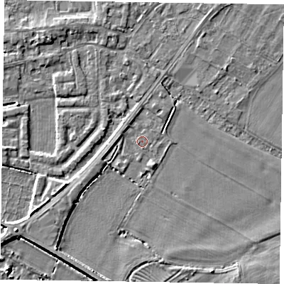 Shaded relief map of the ground around DN147TB, computed from Environment Agency LiDAR. The ground here sits at about 4 m above sea level and falls 4 m across the surrounding 800 m. Surface water reaching this point runs off ground lying to the south-south-east, 1.1 m higher.
