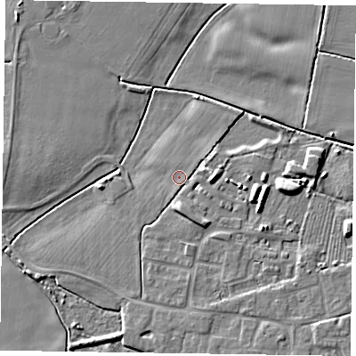 Shaded relief map of the ground around DN147TE, computed from Environment Agency LiDAR. The ground here sits at about 4 m above sea level and falls 6 m across the surrounding 800 m. Surface water reaching this point runs off ground lying to the east-north-east, 0.8 m higher.